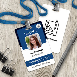 Tarjeta De Identificación Teacher Photo ID Badge - School Staff - Navy Blue