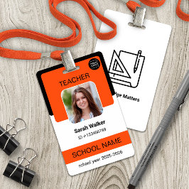 Tarjeta De Identificación Teacher Photo ID Badge – School Staff - Orange