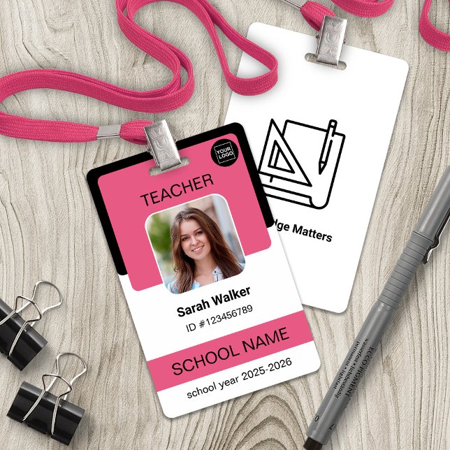 Tarjeta De Identificación Teacher Photo ID Badge – School Staff - Pink (Teacher Photo ID Badge – School Staff - Pink)