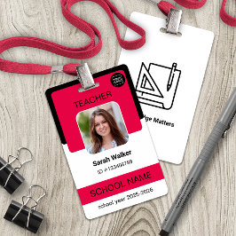 Tarjeta De Identificación Teacher Photo ID Badge – School Staff - Red