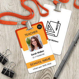 Tarjeta De Identificación Teacher Photo ID Badge School Staff Yellow Orange