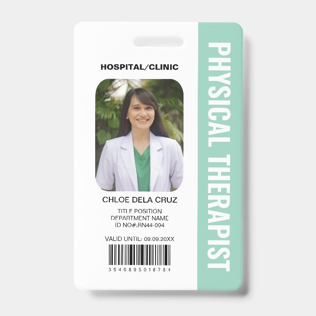 Tarjeta de identificación teal del personal médico (Parte frontal)