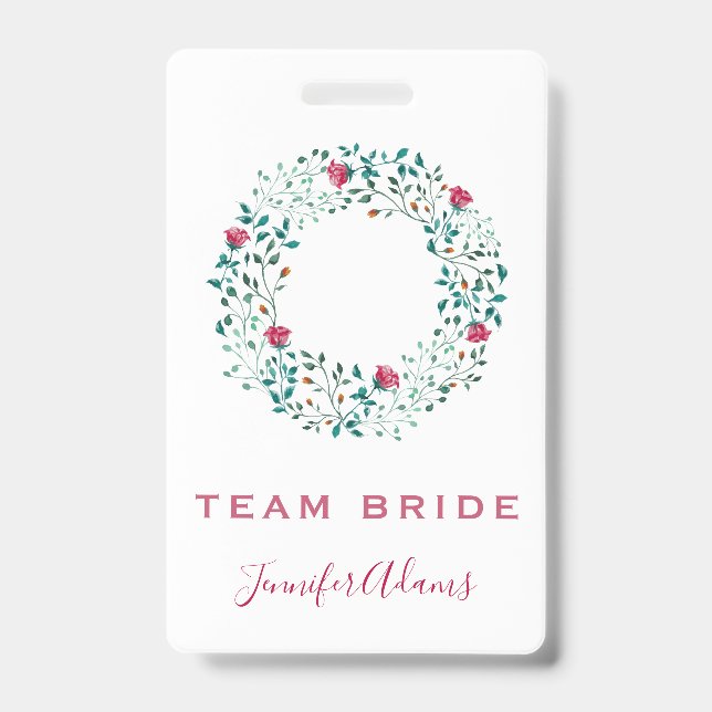 Tarjeta De Identificación Team Bride Rustic Floral & Greenery Wreath Boda (Parte frontal)