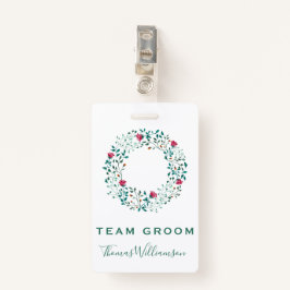 Tarjeta De Identificación Team Groom Rústic Floral & Greeneration Wreath Bod