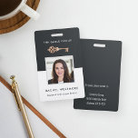 Tarjeta De Identificación Tecla Vintage | Id. de foto de empleado inmobiliar<br><div class="desc">Personalice estas insignias verticales con una foto y un nombre del empleado, junto con dos líneas de texto personalizado adicional para el número de identificación del empleado, función o título, ubicación u otros datos clave, adornadas con un falso ilustracion de clave de esqueleto de Relieve metalizado de cobre. Perfecto para...</div>