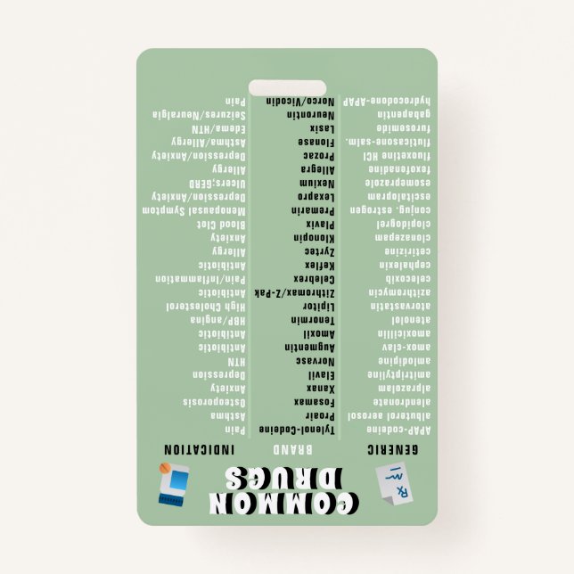 Tarjeta De Identificación Técnico de farmacia - 50 medicamentos e indicacion (Anverso)