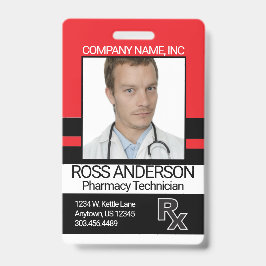 Tarjeta De Identificación Técnico de Farmacia - Rojo y Negro