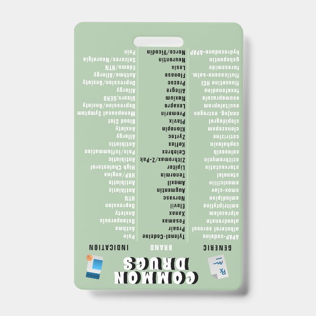 Tarjeta De Identificación Técnico de Farmacia - Top 50 Medicamentos e Indica (Parte frontal)