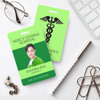Tarjeta De Identificación Técnico Médico Verde Insignia del Hospital Caduceo