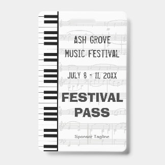 Tarjeta De Identificación Tema de teclado de piano de pase de acceso al fest