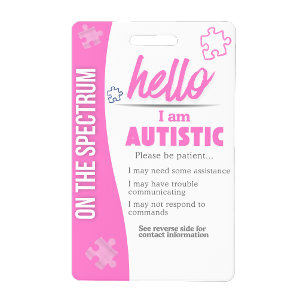 Tarjeta De Identificación Tengo Autismo ID Insignia Personalizada con Nombre