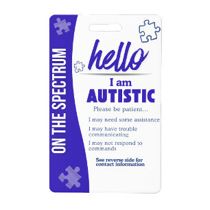 Tarjeta De Identificación Tengo Autismo ID Insignia Personalizada Nombre Aut