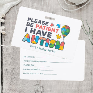 Tarjeta De Identificación Tengo autismo ID Personalizado Autista Nombre