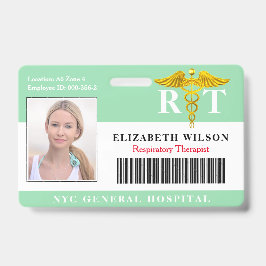 Tarjeta De Identificación Terapeuta Respiratorio | ID de foto de empleado mé