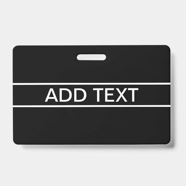 Tarjeta De Identificación Texto de personalizable | Negra y blanca moderna (Parte frontal)