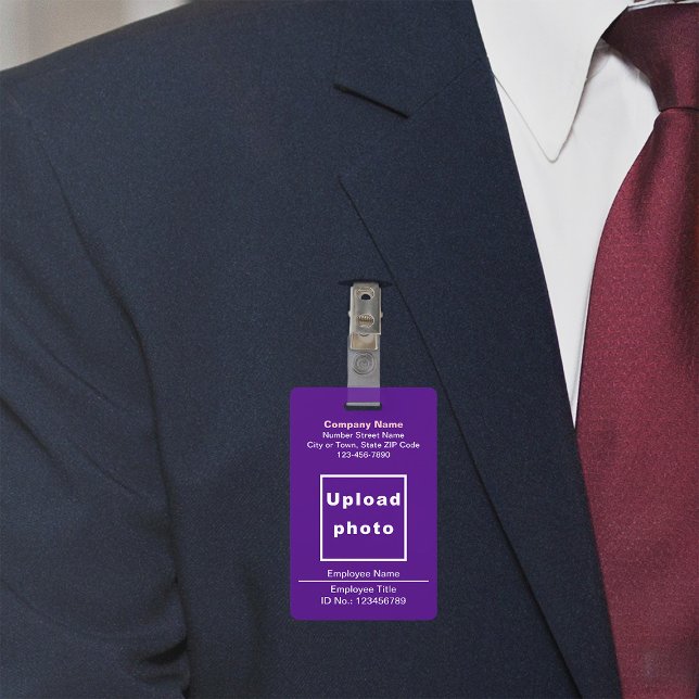 Tarjeta De Identificación Textos simples con foto de empleado con insignia m (Purple company badge)