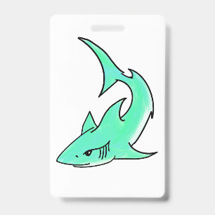 Tarjeta De Identificación tiburón sonriente de dibujos animados menta azul v