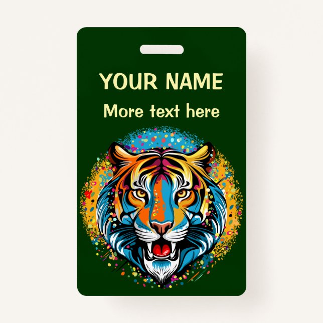 Tarjeta De Identificación Tiger Head Rainbow colors paint stains (Anverso)