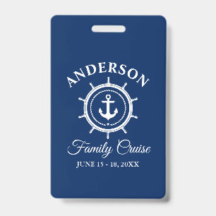 Tarjeta De Identificación Timón de ancla náutica familia azul marino crucero