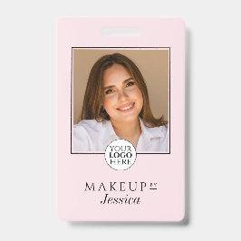Tarjeta De Identificación Tipografía Elegante Rosa Rubor Foto Maquillaje