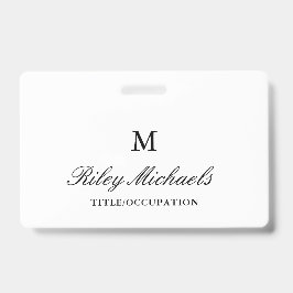 Tarjeta De Identificación Título de monograma elegante negro simple