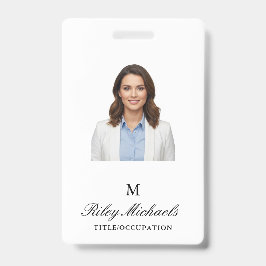 Tarjeta De Identificación Título de nombre de monograma elegante negro simpl