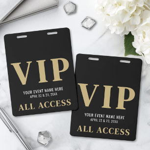 Tarjeta De Identificación Todo Acceso Elegante Evento VIP Negro Oro