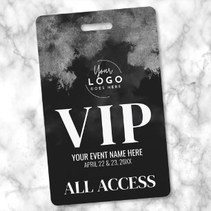Tarjeta De Identificación Todo Acceso Tu Logo Negro Blanco VIP