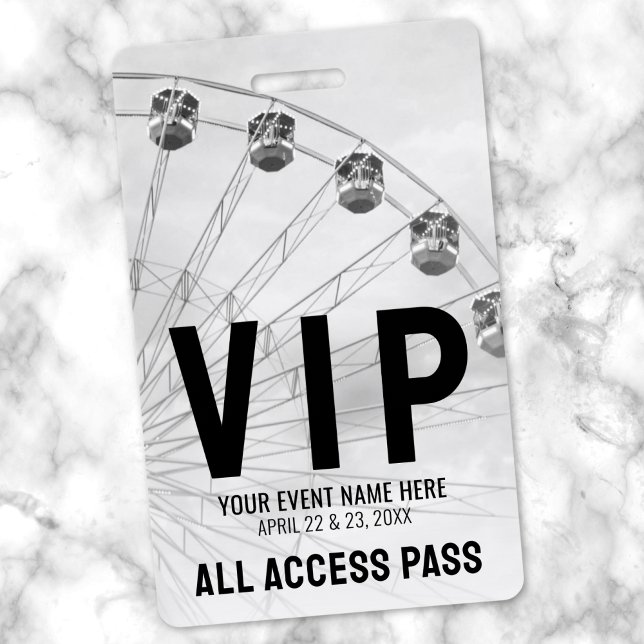 Tarjeta De Identificación Todos los accesos: Black White VIP (All Access Pass Black White VIP Badge)