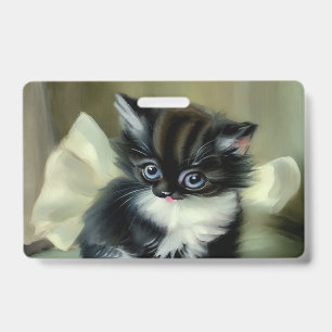 Tarjeta De Identificación Tonga de gatito blanco y negro vintage