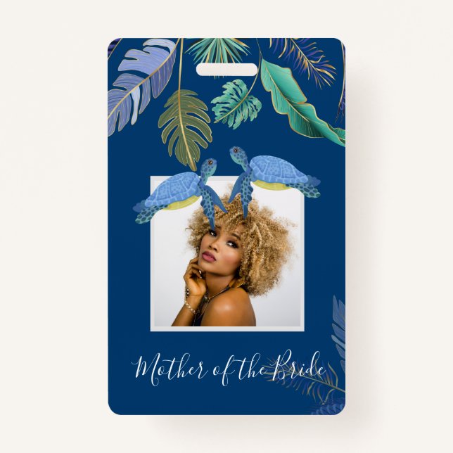 Tarjeta De Identificación Tortugas marinas Boda amarillo azul (Anverso)