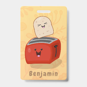 Tarjeta De Identificación Tostada kawaii linda y tostadora roja dibujo anima