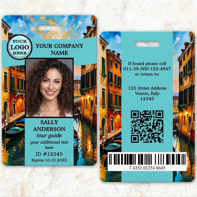 Tarjeta De Identificación Tour Guide Travel Agency Photo ID Badge (Eye-catching travel or tour guide photo ID badge with space for your custom photo and logo)