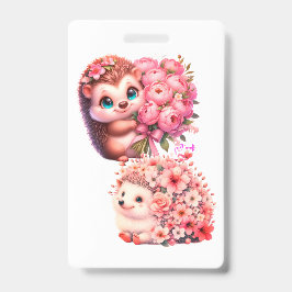 Tarjeta De Identificación  Tow cuteRomantic Floral Hedgehog Duo Illustration