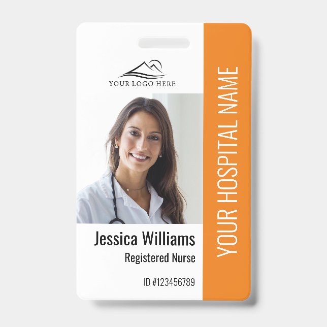Tarjeta De Identificación Trabajo de foto de Naranja médico de RN de enferme (Parte frontal)