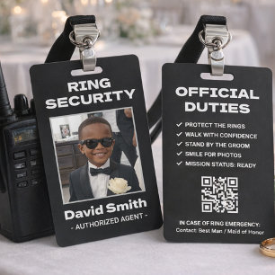 Tarjeta De Identificación Traje Formal Negro Blanco Seguridad de Anillo del