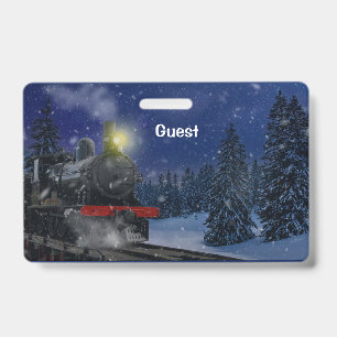 Tarjeta De Identificación Tren de Navidad en la nieve