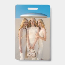 Tarjeta De Identificación Tres Mujeres Feliz Día Maravilloso Suerte Insignia