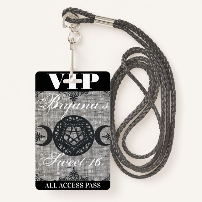Tarjeta De Identificación Triple Diosa de la Luna Burlap VIP Pass Fiesta de  (Anverso son cordón)