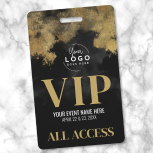 Tarjeta De Identificación Tu Logo Evento VIP Oro Negro