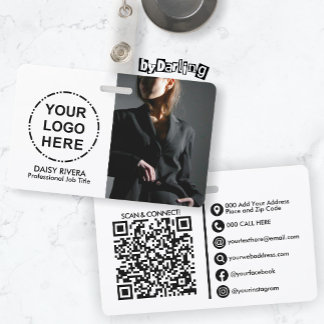 Tarjeta De Identificación Tu logotipo e imagen Código QR minimalista moderno