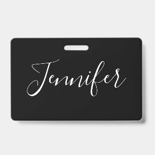 Tarjeta De Identificación Tu Nombre Elegante Letra Blanca sobre Negro