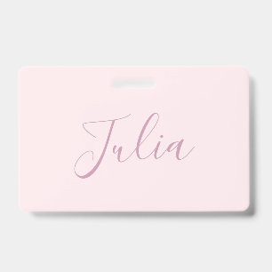 Tarjeta De Identificación Tu Texto   Elegante Escritura y Rosa Beige Suave