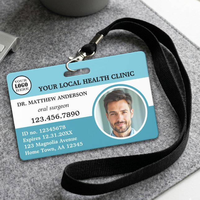 Tarjeta De Identificación Turquesa Azul Profesional Médico (Turquoise teal blue professional medical ID badge)