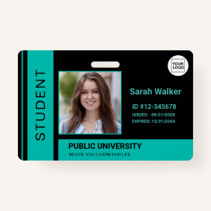 Tarjeta De Identificación Turquesa universitaria de fotografía estudiantil