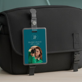 Tarjeta De Identificación Turquoise Modern Logo Photo Photographer Badge