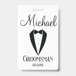 Tarjeta De Identificación tuxedo divertido con groomsman de arco personaliza
