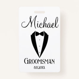 Tarjeta De Identificación tuxedo divertido con groomsman de arco personaliza