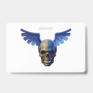 Tarjeta De Identificación Two-Toned Skull with Blue Stylized Wings