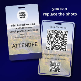 Tarjeta De Identificación Ubicación Reemplazable Foto QR Logo Conferencia